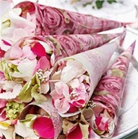 Dobbeltkort m/kuvert - rosa blomster i kr�mmerhus
